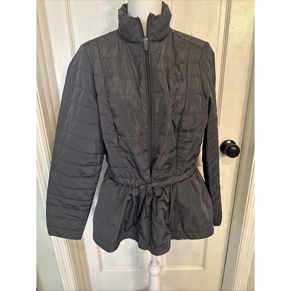 Zuda Women's Quilted Zip-Front Peplum Puffer Jacket Gray Size Medium